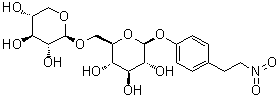 4-(2-硝基乙基)苯基 6-O-beta-D-吡喃木糖基-beta-D-吡喃葡萄糖苷分子结构 (CAS 649758-25-8)