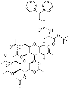 O-[4,6-Di-O-acetyl-2-(acetylamino)-2-deoxy-3-O-(2,3,4,6-tetra-O-acetyl-beta-D-galactopyranosyl)-alpha-D-galactopyranosyl]-N-[(9H-fluoren-9-ylmethoxy)carbonyl]-L-serine 1,1-dimethylethyl ester molecular structure (CAS 658072-67-4)
