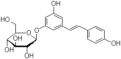 structure of CAS# 65914-17-2, Polydatin;3,4'-5-Trihydroxystilbene-3-beta-D-glucopyranoside; Piceid