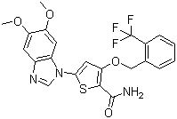3-(2-(Trifluoromethyl)benzyloxy)-5-(5,6-dimethoxy-1H-benzo[d]imidazol-1-yl)thiophene-2-carboxamide molecular structure (CAS 660868-91-7)