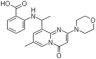 structure of CAS# 663620-70-0, 2-[[1-[7-Methyl-2-(morpholin-4-yl)-4-oxo-4H-pyrido[1,2-a]pyrimidin-9-yl]ethyl]amino]benzoic acid;2-[[1-[7-Methyl-2-(morpholin-4-yl)-4-oxopyrido[1,2-a]pyrimidin-9-yl]ethyl]amino]benzoic acid