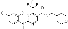 结构式 CAS# 666260-75-9, 2-(2,4-二氯苯基氨基)-4-三氟甲基嘧啶-5-羧酸[(四氢吡喃-4-基)甲基]酰胺