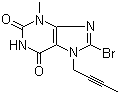 结构式 CAS# 666816-98-4, 8-溴-7-(2-丁炔基)-3,7-二氢-3-甲基-1H-嘌呤-2,6-二酮; 8-溴-7-(2-丁炔基)-3-甲基黄嘌呤
