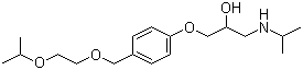 结构式 CAS# 66722-44-9, 比索洛尔; 1-[4-[[2-(1-甲基乙氧基)乙氧基]甲基]苯氧基]-3-[(1-甲基乙基)氨基]-2-丙醇