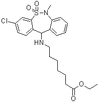 7-[(3-Chloro-6,11-dihydro-6-methyl-5,5-dioxidodibenzo[c,f][1,2]thiazepin-11-yl)amino]heptanoic acid ethyl ester molecular structure (CAS 66981-77-9)