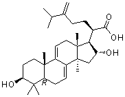 structure of CAS# 6754-16-1, Dehydrotumulosic acid;(3beta,16alpha)-3,16-Dihydroxy-24-methylenelanosta-7,9(11)-dien-21-oic acid
