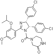 structure of CAS# 675576-97-3, Nutlin 3b;4-[[(4R,5S)-4,5-Bis(4-chlorophenyl)-4,5-dihydro-2-[4-methoxy-2-(1-methylethoxy)phenyl]-1H-imidazol-1-yl]carbonyl]-2-piperazinone