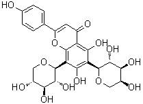6-alpha-L-Arabinopyranosyl-5,7-dihydroxy-2-(4-hydroxyphenyl)-8-beta-D-xylopyranosyl-4H-1-benzopyran-4-one molecular structure (CAS 677021-30-6)