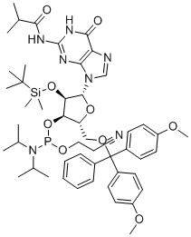 5'-O-DMT-2'-O-TBDMS-N2-isobutyryl-L-Guanosine 3'-CE phosphoramidite molecular structure (CAS 679809-76-8)