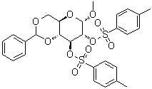 甲基 4,6-O-(苯基亚甲基)-alpha-D-吡喃葡萄糖苷 2,3-二(4-甲基苯磺酸酯)分子结构 (CAS 6884-01-1)