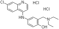 结构式 CAS# 69-44-3, 盐酸阿莫地喹; 阿莫地喹盐酸盐; 7-氯-4-(3'-二乙基氨基甲基-4'-羟基苯胺基)喹啉二盐酸盐