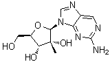 结构式 CAS# 690269-87-5, 9-(2-C-甲基-beta-D-呋喃核糖基)-9H-嘌呤-2-胺