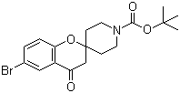 structure of CAS# 690632-38-3, tert-Butyl 6-bromo-4-oxospiro[chroman-2,4'-piperidine]-1'-carboxylate;6-Bromo-3,4-dihydro-4-oxo-spiro[2H-1-benzopyran-2,4'-piperidine]-1'-carboxylic acid tert-butyl ester