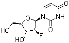 structure of CAS# 69123-94-0, 1-(2-Deoxy-2-fluoro-beta-D-arabinofuranosyl)uracil;1-[(2R,3S,4R,5R)-3-Fluoro-4-hydroxy-5-(hydroxymethyl)oxolan-2-yl]pyrimidine-2,4-dione