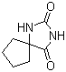 structure of CAS# 699-51-4, 1,3-Diazaspiro[4.4]nonane-2,4-dione;5,5-Tetramethylenehydantoin; 5,5'-Cyclopentanespirohydantoin; Ba 2839; Hydantoin-5-spirocyclopentane; NSC 1024; Spiro[cyclopentane-1,5'-hydantoin]