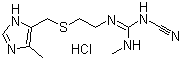 结构式 CAS# 70059-30-2, 盐酸西咪替丁; N'-甲基-N''-[2-[[(5-甲基-1H-咪唑-4-基)甲基]硫代]乙基]-N-氰基胍盐酸盐