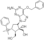 [(1S,2S,3S,5S)-5-[2-Amino-6-(benzyloxy)-9H-purin-9-yl]-3-[dimethyl(phenyl)silyl]-1-hydroxycyclopentane-1,2-diyl]dimethanol molecular structure (CAS 701278-05-9)