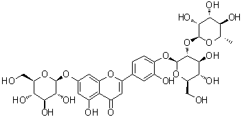 2-[4-[[2-O-(6-Deoxy-alpha-L-mannopyranosyl)-beta-D-glucopyranosyl]oxy]-3-hydroxyphenyl]-7-(beta-D-glucopyranosyloxy)-5-hydroxy-4H-1-benzopyran-4-one molecular structure (CAS 70404-42-1)