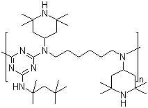 结构式 CAS# 70624-18-9, 受阻胺光稳定剂 HS-944; 聚{[6-[(1,1,3,3-四甲基丁基)氨基]]-1,3,5-三嗪-2,4-[(2,2,6,6,-四甲基-哌啶基)亚氨基]-1,6-己二撑[(2,2,6,6-四甲基-4-哌啶基)亚氨基]}