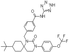 4-[[9-(1,1-Dimethylethyl)-2-oxo-3-[4-(trifluoromethoxy)phenyl]-1,3-diazaspiro[5.5]undec-1-yl]methyl]-N-2H-tetrazol-5-ylbenzamide molecular structure (CAS 706812-04-6)