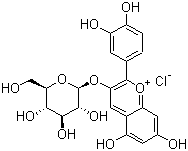 2-(3,4-二羟基苯基)-3-(beta-D-吡喃葡萄糖氧基)-5,7-二羟基-1-苯并吡喃鎓氯化物分子结构 (CAS 7084-24-4)