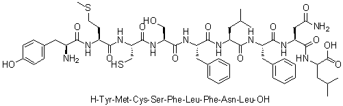 L-Tyrosyl-L-methionyl-L-cysteinyl-L-seryl-L-phenylalanyl-L-leucyl-L-phenylalanyl-L-asparaginyl-L-leucine molecular structure (CAS 710325-25-0)
