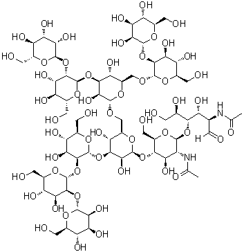 O-alpha-D-甘露糖基-(1→2)-O-alpha-D-甘露糖基-(1→3)-O-[O-alpha-D-甘露糖基-(1→2)-alpha-D-甘露糖基-(1→6)]-O-alpha-D-甘露糖基-(1→6)-O-[O-alpha-D-甘露糖基-(1→2)-O-alpha-D-甘露糖基-(1→2)-alpha-D-甘露糖基-(1→3)]-O-beta-D-甘露糖基-(1→4)-O-2-(乙酰氨基)-2-脱氧-beta-D-吡喃葡萄糖基-(1→4)-2-(乙酰氨基)-2-脱氧-D-葡萄糖分子结构 (CAS 71246-55-4)