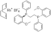 structure of CAS# 71423-54-6, (S,S)-(+)-1,2-Bis[(2-methoxyphenyl)phenylphosphino]ethane(1,5-cyclooctadiene)rhodium(I) terafluoroborate