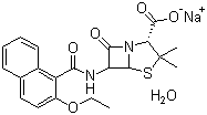 结构式 CAS# 7177-50-6, 萘夫西林钠; (2S,5R,6R)-6-[(2-乙氧基萘-1-甲酰)氨基]-3,3-二甲基-7-氧代-4-硫杂-1-氮杂双环[3.2.0]庚烷-2-甲酸钠盐一水合物