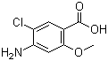 结构式 CAS# 7206-70-4, 4-氨基-5-氯-2-甲氧基苯甲酸