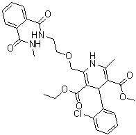 structure of CAS# 721958-72-1, 4-(2-Chlorophenyl)-1,4-dihydro-2-methyl-6-[[2-[[2-[(methylamino)carbonyl]benzoyl]amino]ethoxy]methyl]-3,5-pyridinedicarboxylic acid 5-ethyl 3-methyl ester
