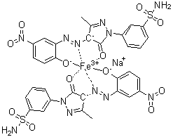 Sodium bis[3-[4,5-dihydro-4-[(2-hydroxy-5-nitrophenyl)azo]-3-methyl-5-oxo-1H-pyrazol-1-yl]benzenesulfonamidato]ferrate molecular structure (CAS 72496-87-8)