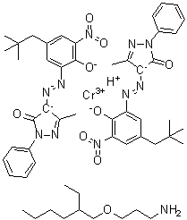 Bis[4-[[5-(2,2-dimethylpropyl)-2-hydroxy-3-nitrophenyl]azo]-2,4-dihydro-5-methyl-2-phenyl-3H-pyrazol-3-onato(2-)]chromate(1-) hydrogen compd. with 3-[(2-ethylhexyl)oxy]-1-propanamine (1:1) molecular structure (CAS 72797-07-0)