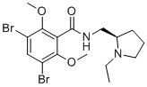 structure of CAS# 73220-00-5, 3,5-Dibromo-N-{[(2R)-1-ethyl-2-pyrrolidinyl]methyl}-2,6-dimethoxybenzamide