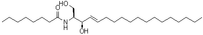 structure of CAS# 74713-59-0, N-Octanoyl-D-erythro-sphingosine;N-[(1S,2R,3E)-2-Hydroxy-1-(hydroxymethyl)-3-heptadecen-1-yl]octanamide; C8-Ceramide; Ceramide 8; D-erythro-N-Octanoylsphingosine; N-Octanoyl-C18-sphingosine; N-Octanoyl-D-erythro-sphingosine; N-Octanoylsphingosine