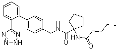 structure of CAS# 748812-53-5, Irbesartan Related Compound A;1-[(1-Oxopentyl)amino]-N-[[2'-(2H-tetrazol-5-yl)[1,1'-biphenyl]-4-yl]methyl]cyclopentanecarboxamide