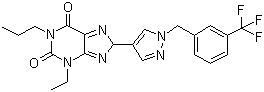 3-Ethyl-1-propyl-8-(1-(3-(trifluoromethyl)benzyl)-1H-pyrazol-4-yl)-1H-purine-2,6(3H,8H)-dione molecular structure (CAS 752222-83-6)