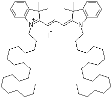 1-二十烷基-2-[(E)-3-(1-二十烷基-3,3-二甲基-1,3-二氢-2H-吲哚-2-亚基)-1-丙烯基]-3,3-二甲基-3H-吲哚鎓碘化物分子结构 (CAS 75664-03-8)