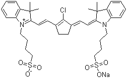 2-[2-[2-Chloro-3-[2-[1,3-dihydro-3,3-dimethyl-1-(4-sulfobutyl)-2H-indol-2-ylidene]ethylidene]-1-cyclopenten-1-yl]ethenyl]-3,3-dimethyl-1-(4-sulfobutyl)-3H-indolium inner salt sodium salt molecular structure (CAS 757960-10-4)