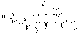(6R,7R)-7-[[2-(2-Amino-4-thiazolyl)acetyl]amino]-3-[[[1-[2-(dimethylamino)ethyl]-1H-tetrazol-5-yl]thio]methyl]-8-oxo-5-thia-1-azabicyclo[4.2.0]oct-3-ene-2-carboxylic acid 1-[[(cyclohexyloxy)carbonyl]oxy]ethyl ester molecular structure (CAS 759418-62-7)