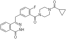 structure of CAS# 763113-22-0, Olaparib;1-(Cyclopropylcarbonyl)-4-[5-[(3,4-dihydro-4-oxo-1-phthalazinyl)methyl]-2-fluorobenzoyl]piperazine