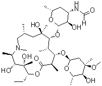 (2R,3S,4R,5R,8R,10R,11R,12S,13S,14R)-13-[(2,6-Dideoxy-3-C-methyl-3-O-methyl-alpha-L-ribo-hexopyranosyl)oxy]-2-ethyl-3,4,10-trihydroxy-3,5,6,8,10,12,14-heptamethyl-11-[[3,4,6-trideoxy-3-(formylamino)-beta-D-xylo-hexopyranosyl]oxy]-1-oxa-6-azacyclopentadecan-15-one molecular structure (CAS 765927-71-7)