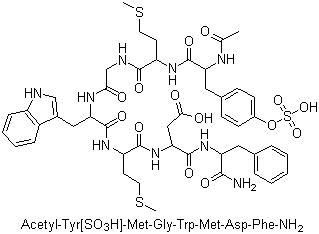 N-Acetyl-O-sulfo-L-tyrosyl-L-methionylglycyl-L-tryptophyl-L-methionyl-L-alpha-aspartyl-L-phenylalaninamide molecular structure (CAS 77275-51-5)