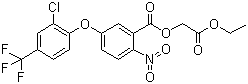 structure of CAS# 77501-90-7, Fluoroglycofen-ethyl;Fluoroglycofen ethyl ester; Ethoxy-2-oxoethyl (5-2-chloro-4-(trifluoromethyl)phenoxy)-2-nitrobenzoate; Ethoxycarbonylmethyl-5-(2-chloro-4-trifluoromethylphenoxy)-2-nitrobenzoate