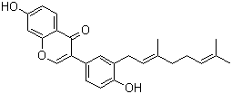 structure of CAS# 775351-88-7, Corylifol A;Corylinin; 3-[3-[(2E)-3,7-Dimethyl-2,6-octadien-1-yl]-4-hydroxyphenyl]-7-hydroxy-4H-1-benzopyran-4-one