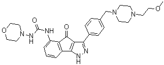 N-[1,4-Dihydro-3-[4-[[4-(2-methoxyethyl)-1-piperazinyl]methyl]phenyl]-4-oxoindeno[1,2-c]pyrazol-5-yl]-N'-4-morpholinylurea molecular structure (CAS 784210-88-4)