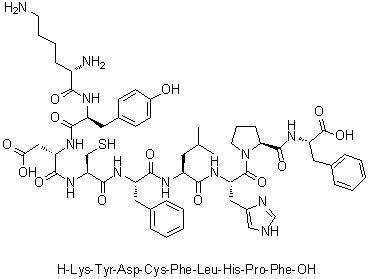 L-赖氨酰-L-酪氨酰-L-alpha-天冬氨酰-L-半胱氨酰-L-苯丙氨酰-L-亮氨酰-L-组氨酰-L-脯氨酰-L-苯丙氨酸分子结构 (CAS 790726-29-3)