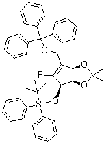 结构式 CAS# 805245-41-4, (3aR,4R,6aR)-4-[[叔丁基二苯基硅烷基]氧基]-5-氟-3a,6a-二氢-2,2-二甲基-6-[(三苯基甲氧基)甲基]-4H-环戊二烯并-1,3-二氧杂环戊烯