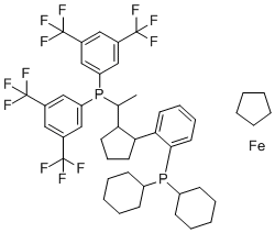 结构式 CAS# 821009-34-1, (1S)-1-[(1R)-1-[双[3,5-双(三氟甲基)苯基]膦基]乙基]-2-[2-(二环己基膦基)苯基]-二茂铁