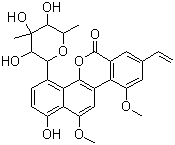 structure of CAS# 82196-88-1, Chrysomycin A;NSC 613946; 4-(6-Deoxy-3-C-methyl-beta-gulopyranosyl)-8-ethenyl-1-hydroxy-10,12-dimethoxy-6H-benzo[d]naphtho[1,2-b]pyran-6-one